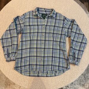 Woolrich Women’s Plaid Flannel Button-Down Shirt | Size M | Blue Green